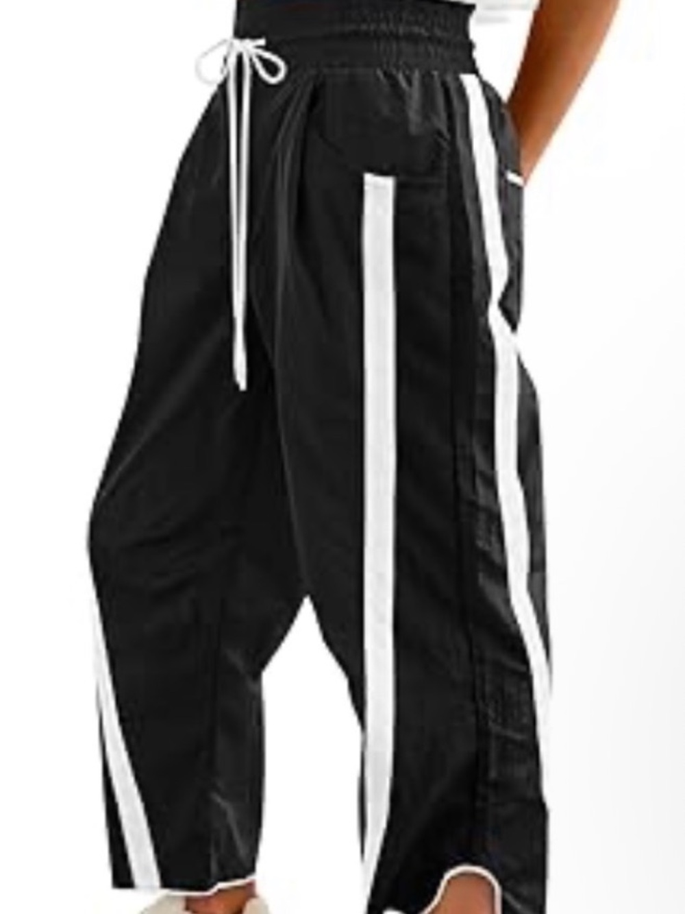 Black Track Pants with White Stripes - Casual